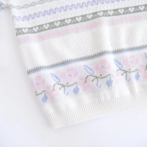 Vintage Grace Cream with Pink  Floral Half Button Down Sweater - Picture 8 of 13